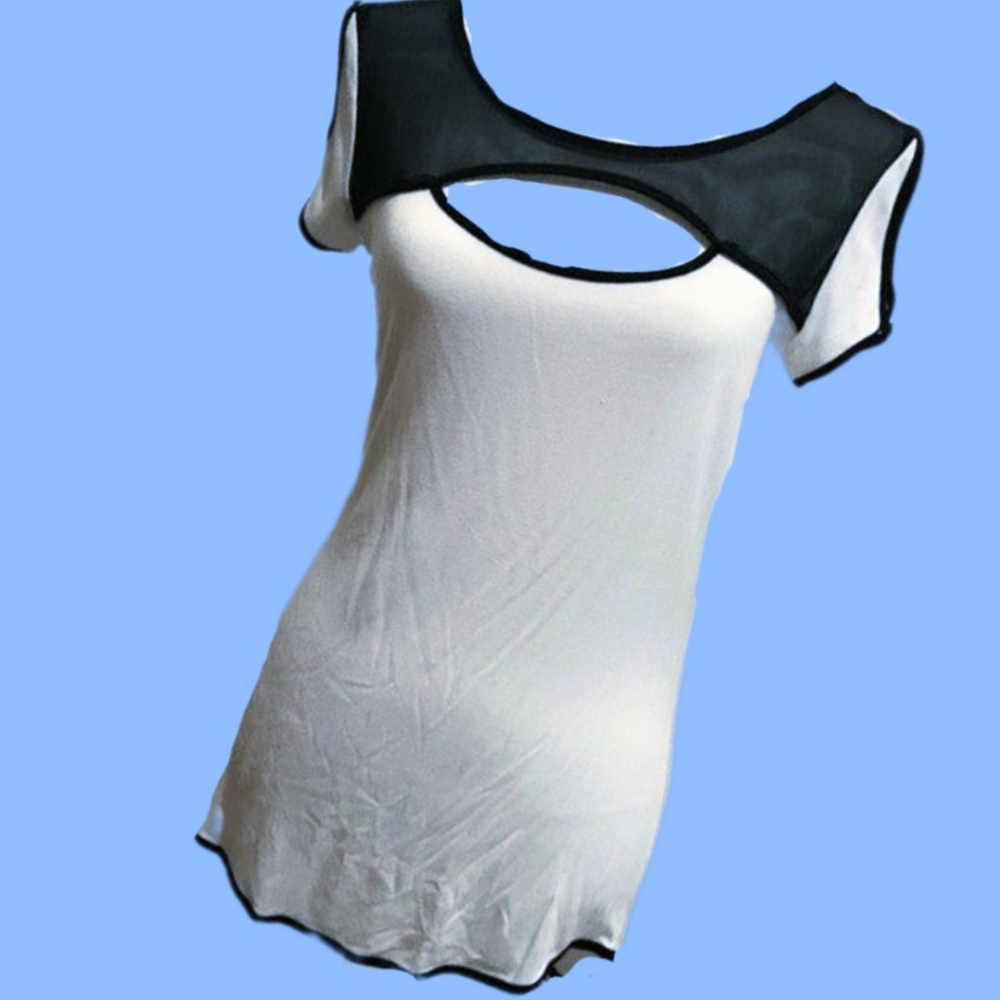 Nicki Minaj Cold Shoulder White & Navy Blue Top